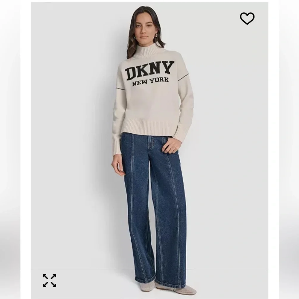 NWT DKNY Women's Cream Turtleneck Sweater with burgundy lettering, Size XL - Picture 3 of 7